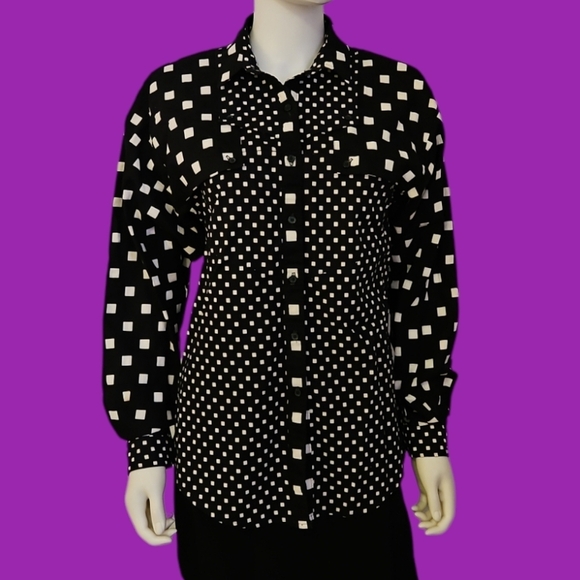 ROCKY MOUNTAIN CLOTHING 1980s Black and White Check Button Down Shirt - Picture 1 of 12